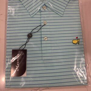 Masters Tech Golf Polo Shirt Wide Blue Striped Size L Augusta National!